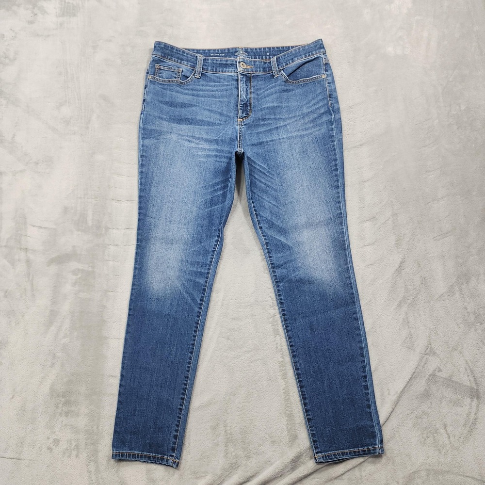 St. John's Bay Jeans Womens 14 Blue Mid Rise Skinny Slim Fit Leg Stretch Denim